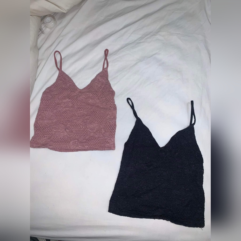 black and pink identical crop cami's
